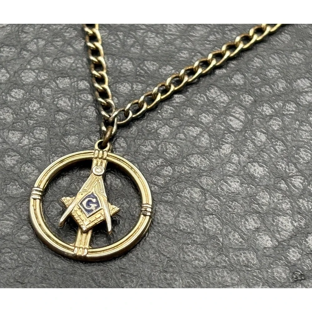 Vintage Hickok Masonic Enamel Tie Bar Clip with Chain Gold Tone